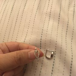 Real Silver Zircon Diamond Hoop Earrings 