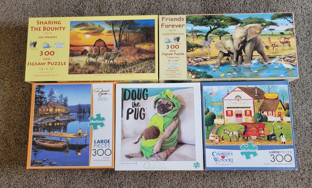 BARGAIN! Five (5) Large Size 300 Piece Jigsaw Puzzles