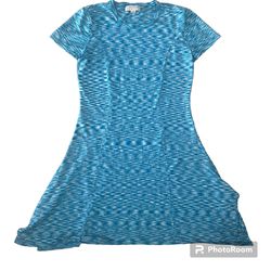 Michael Kors MK Womens Space Dye Midi Knit Sweater Dress Tile Blue Sz XL