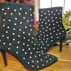 Archive Rhinestone Studded Black Suede Boots - Size 7.5