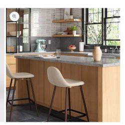 Threshold Curved Back Counter Stool Bar Round Mid-Century Metal 24.5" Cream