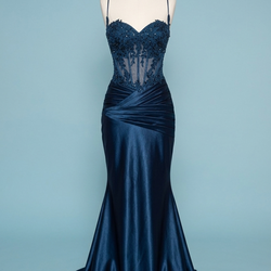 Stunning Navy Blue Corset Mermaid Gown