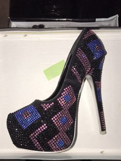 Women Black nude high heel shoes sandal stone clearance