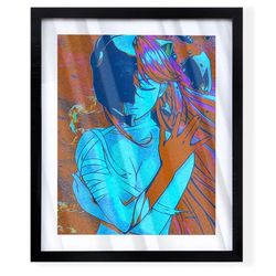 Lucy from anime series Elfen lied retro colors custom art piece in black frame