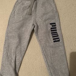 Kids Size 5/6 Puma Grey And Blue Joggers Sweatpants 