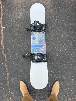 GNU Snowboard with Bindings - Cool Collage Graphic - Ready to Ride! ~155-158cm