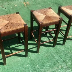Set Of 3 Solid Wood Bar Stools With Padded Seat Three Chairs For Bar Or Stool Area Wooden Chairs Free Delivery Included 