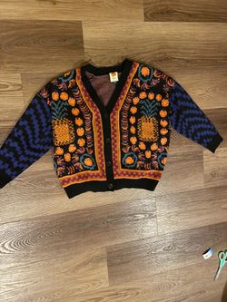 Farm Rio Pineapple Scarf Cardigan Sweater Women's Medium Oversized