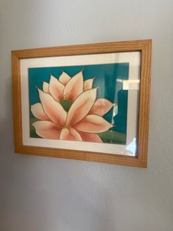 Vibrant Silk lotus painting - origin Santa Cruz ,ca