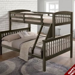 Expresso/Gray  Full / Twin Wooden Bunkbed With Both Nice Mattresses Included  👈🏼 