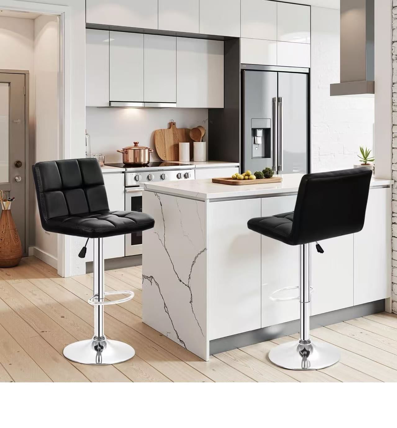 ❤️ Bar Stools Set of 2, Adjustable PU Leather Swivel Barstools, Modern Counter Stools with Back and Footrest, Counter Height Barstools for Bar, Kitche