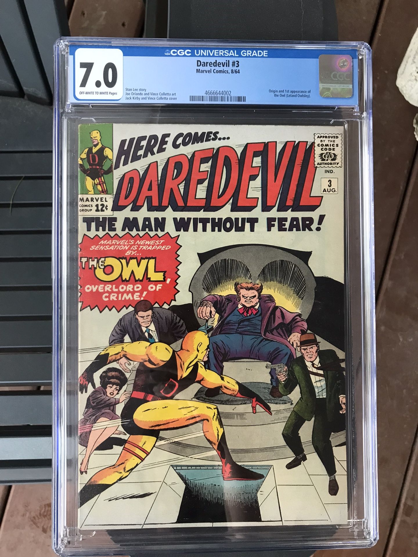Daredevil #3 (1964) CGC 7.0 - O/w to White Pages; 1st & Origin of The Owl