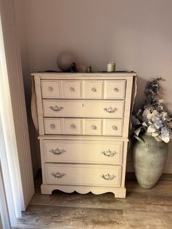 Vintage Cream Painted Tall Dresser