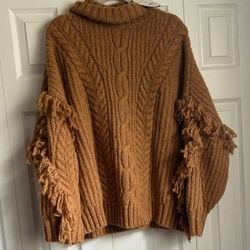Scoop NYC Brown Cable Knit Turtleneck Sweater NWT