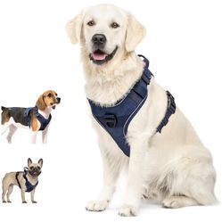 Dog Harness, No Pull Pet Harness No-Choke with 2 Metal Rings 3 Buckles Reflective Adjustable Soft Padded Pet Vest with Easy Control Handle for Small M