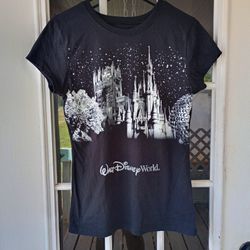 Walt Disney World Black Shirt Silver Glitter Castle Magic Kingdom Women's M
