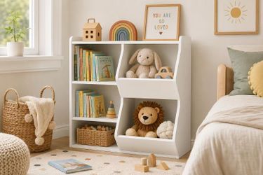 White Kids' Bookshelf and Toy Storage Organizer