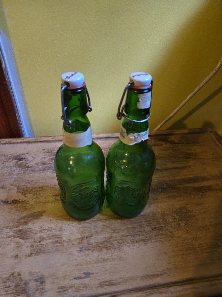 2 Grolsch Green Grolsch Beer Bottles