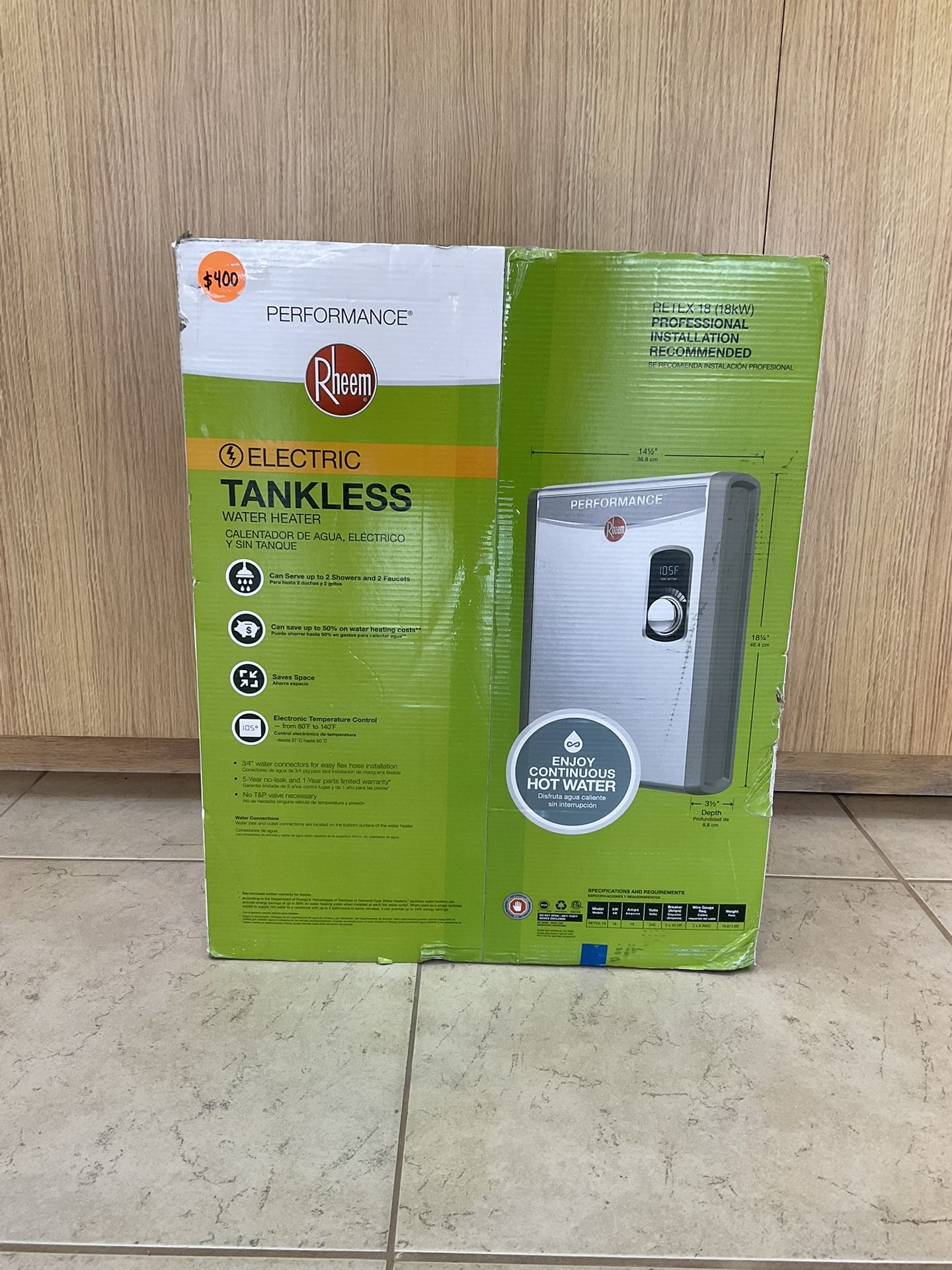 RHEEM PERFORMANCE RETEX-18 ELECTRIC TANKLESS WATER HEATER