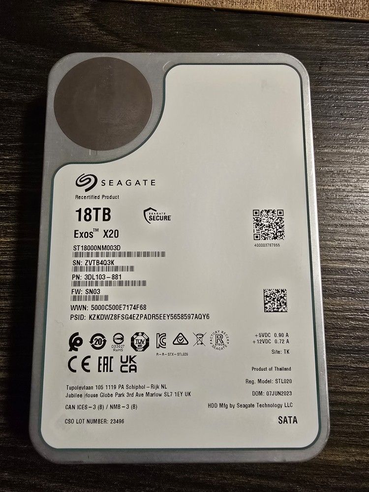 Seagate Exos X20 18TB SATA Hard Drive