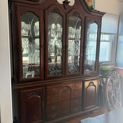 China Cabinet, Dining Table, 5 Chairs