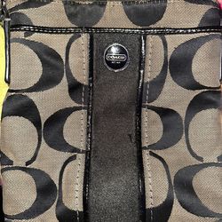 Coach Monogram Fabric Patent Leather Detail Crossbody Excellent