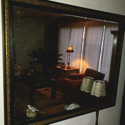 Early 1900s Antique Wood Frame Large Mirror