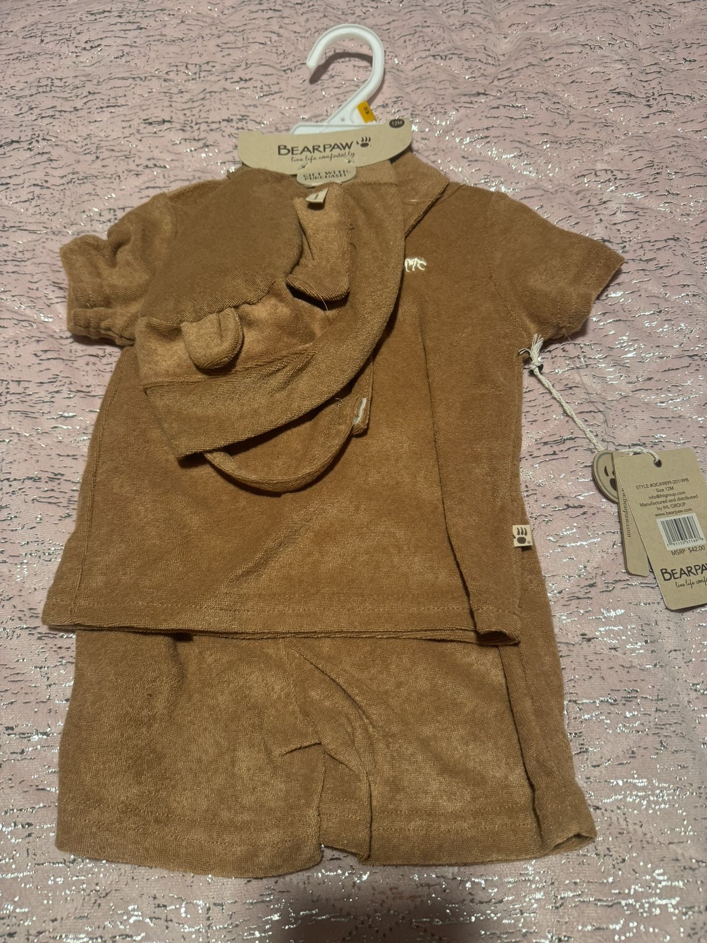Baby Boy Toddler 12 Months Bearpaw Fleece 3 Piece Brown Outfit 