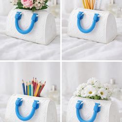 Mini Designer Style Storage Bag White/Blue – Aesthetic Organizer & Cute Gift