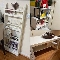 Shelves & White Coffee Table – Good Condition
