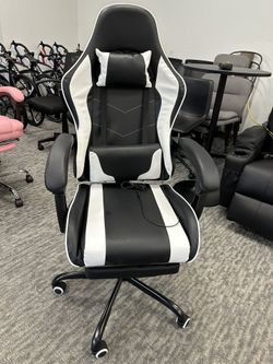 Gaming Chair White | Video Game, Computer, Swivel, Height Adjustable, Footrest, Massage Lumbar Support, Headrest