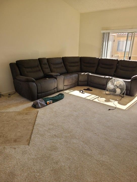 Sectional Gray Couch, U Shaped, With Three Electric Recliner