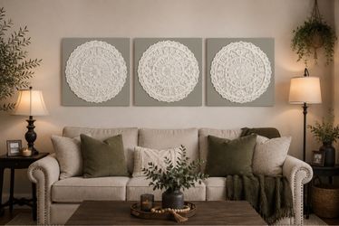 SET OF 3 LARGE DECORATIVE WALL ART PANELS – 18” x 18”