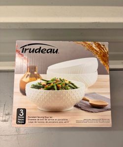 Trudeau 3-Piece Textured Porcelain Serving Bowls - Brand New / Sealed