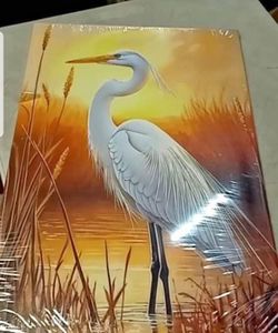 White Heron Pictures Bathroom Wall Decor Coastal Bird Couple Painting 16”x24”