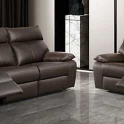 Brand New Brown Leather Reclining Sofa & Loveseat