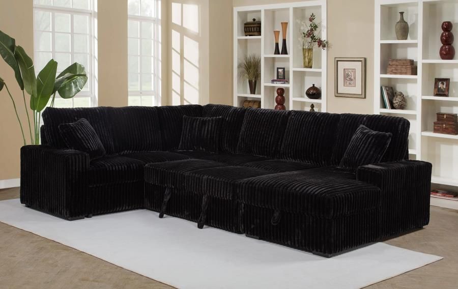 New Black Corduroy Sleeper Sectional With Storage Chaise!