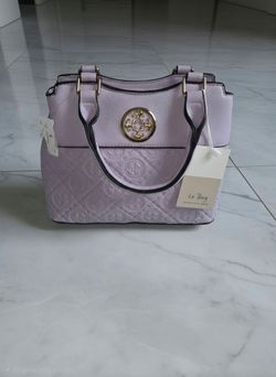 Lavender Structured Satchel Handbag with Gold Hardware
