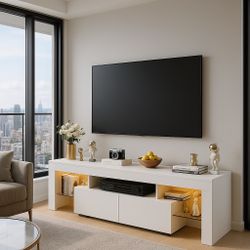 New Modern LED TV Stand for 70/65/55 Inch TV, Modern Entertainment Center with 1-2 Storage Drawers, High Gloss TV Cabinet, Television Stand for Living