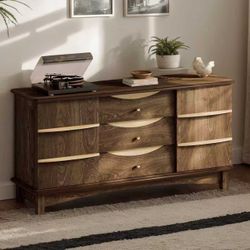 55" Wood Sideboard Buffet Cabinet with 3 Drawers, 2 Doors & Adjustable Storage Shelves,Walnut
