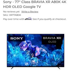 Sony 77” BRAVIA XR A80K OLED 4K HDR Smart Google TV – XR77A80K – Like New