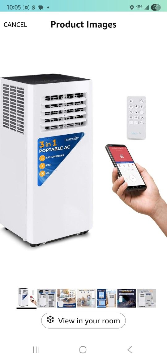 SereneLife Small Air Conditioner Portable 10,000 BTU with Built-in Dehumidifier - Portable AC unit for rooms up to 450 sq ft - WiFi app + Remote Contr