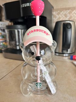 Starbucks Bearista Bear Glass Pink Drink Strawberry Cup
