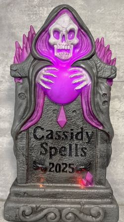 Light Up Large 28” REAPER HALLOWEEN TOMBSTONE Plastic Blow Mold PURPLE LIGHTS
