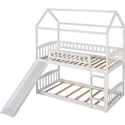 Twin Bunk Bed W. Slide & Both Mattresses Included