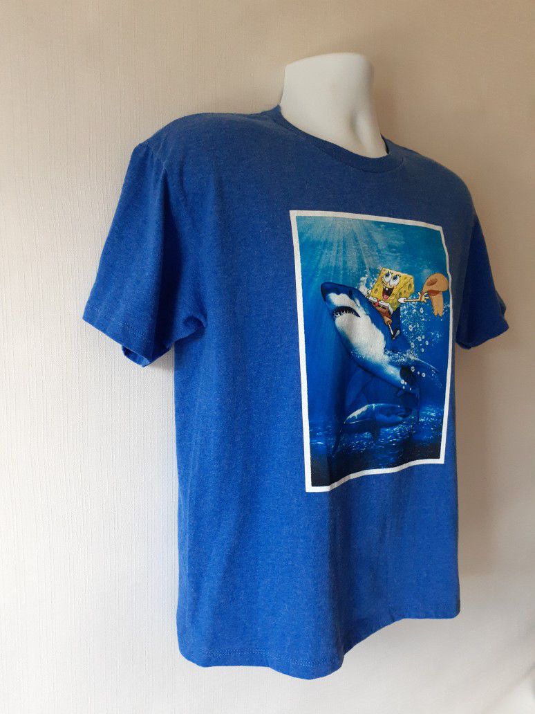 SpongeBob SquarePants shark cowboy boys blue short sleeve t-shirt size L (10-12)