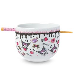 Silver Buffalo Sanrio Hello Kitty and Friends Kuromi Chocolate and Cherry Ceramic Ramen Noodle Rice Bowl with Chopsticks, Microwave Safe, 20 Ounces Am