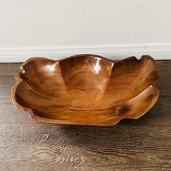 Hand-Carved Wooden Decorative Bowl in Warm Honey Brown