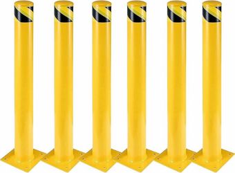2487i $150 6-Pack 48 Inch Steel Safety Bollards, 4.5 Inch Diameter Parking Bollard Post with 24 Anchor Bolts, Yellow Safety Steel Bollard Post for Dr