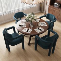 Modern Upholstered Dining Chairs Set of 4 – Chenille Linen Fabric Accent Chairs, Armchair Style, Teal Green